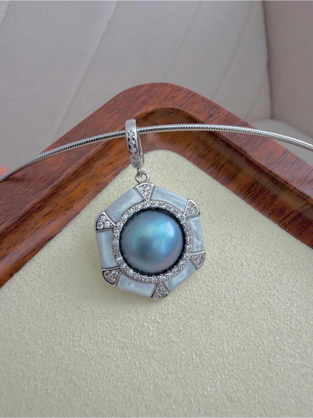 Blue Gray Pearl Pendant Charm | 12mm Cultured Pearl | Convertible Clip Bail